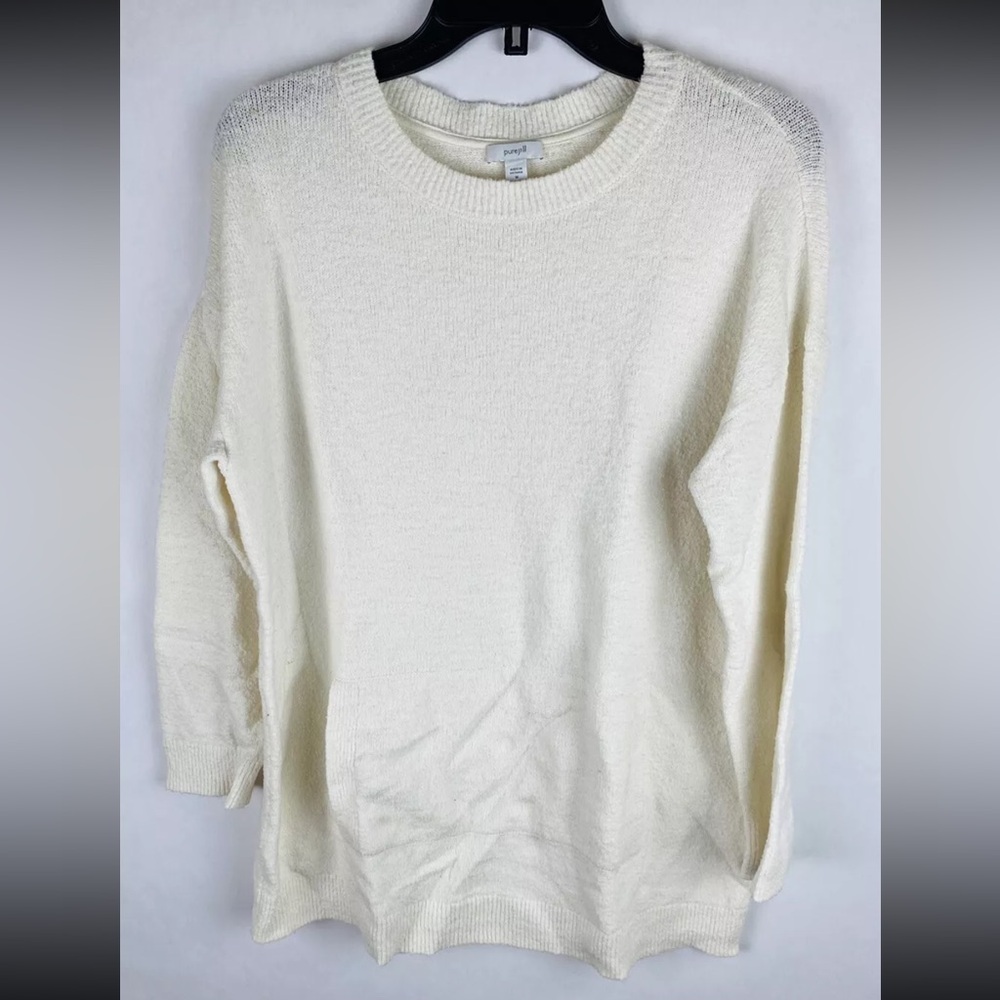 Pure Jill Womens Sweater Medium White Long Sleeve Knit Pullover Cotton Stretch